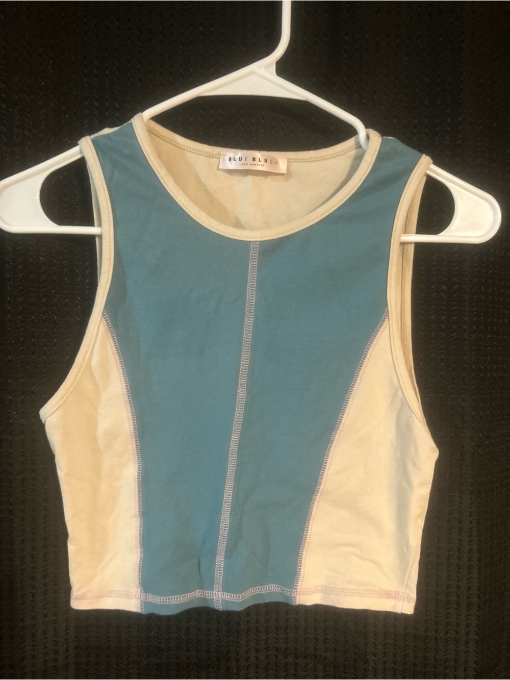 Blue Blush Teal and Cream Colorblock Crop Tank